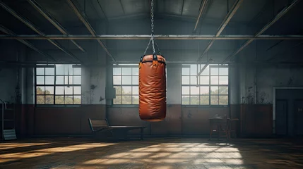Crédence de cuisine en verre imprimé Fitness leather punching bag in an empty gym