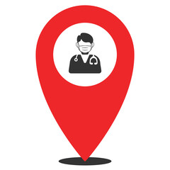 Vector illustration of Doctors location. Simple icon in red color on White background.
