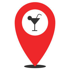 Vector illustration of bar location. Simple icon in red color on White background.