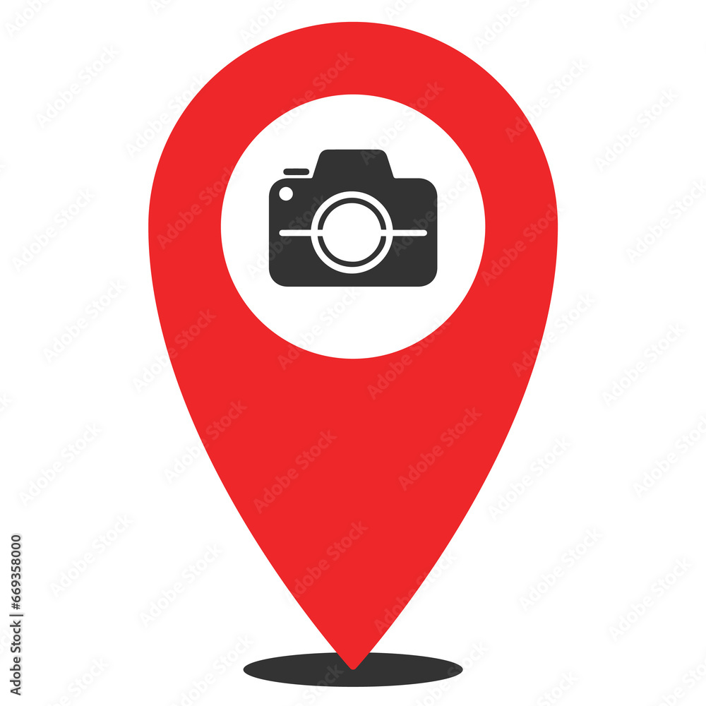 Poster vector illustration of photography location. simple icon in red color on white background.