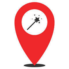 Vector illustration of Entertainment location. Simple icon in red color on White background.