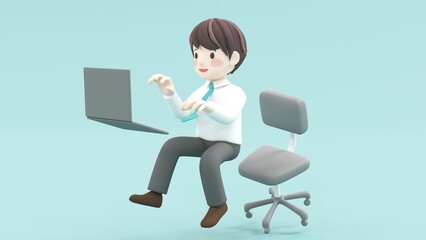 ノートパソコンで仕事をするビジネスマン　3DCG