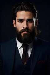 Obraz premium Portrait of a handsome young man with long beard and mustache. Men's beauty, fashion.