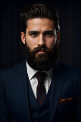 Fototapeta premium Portrait of a handsome young man with long beard and mustache. Men's beauty, fashion.