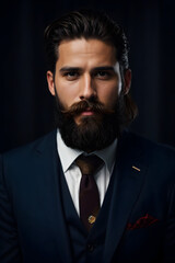 Obraz premium Portrait of a handsome young man with long beard and mustache. Men's beauty, fashion.