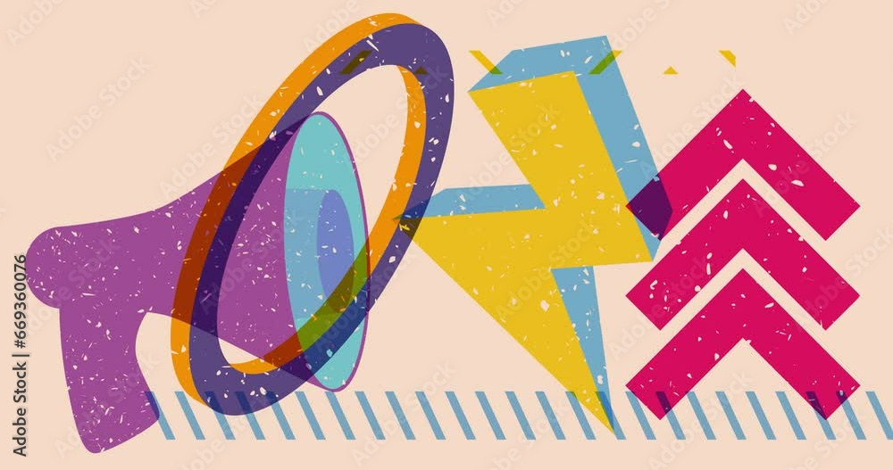 Aufkleber risograph megaphone with geometric shapes animation. moving object in trendy riso graph style video.