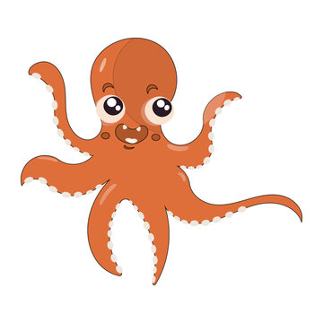 Octopus for children. Underwater world. Vector isolated illustrations for children's design, packaging.