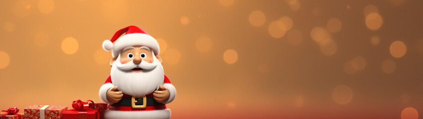 Banner with smiling santa claus. New year wallpaper, background. Festive postcard with copy space. Generative AI