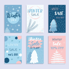 Winter banners and social media advertising, web template collection. Christmas illustration for posters, mobile websites, newsletter design, promotional materials. Vector.