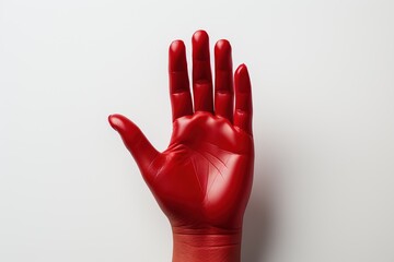 Hand in red latex glove isolated on white background, Ai Generated