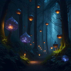 Fantasy lights in the dark forest
