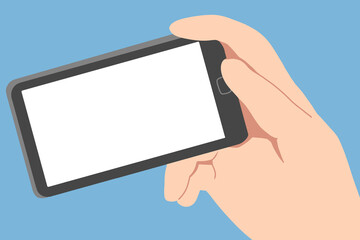 hand holding mobile phone telephone with blank transparent screen illustration vector	