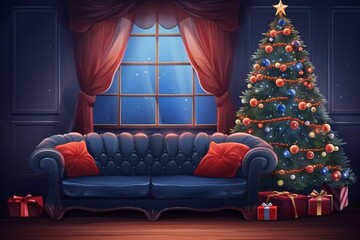 christmas night, christmas interior. High quality illustration