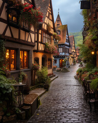 Fototapeta premium An ancient old town filled with flowers