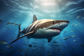 Bull shark in natural Ocean environment. Wildlife photography
