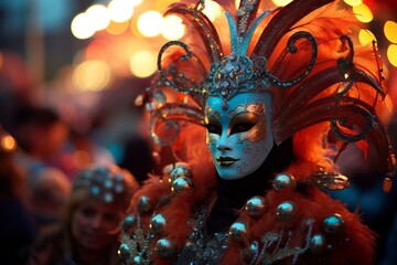 beautiful woman in Traditional venice mask and make up at carnival - obrazy, fototapety, plakaty