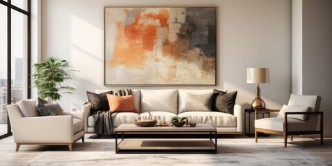 Design a modern minimalist living room with clean lines and neutral colors. AI Generative