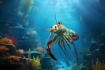 prawn in ocean natural environment. Ocean nature photography