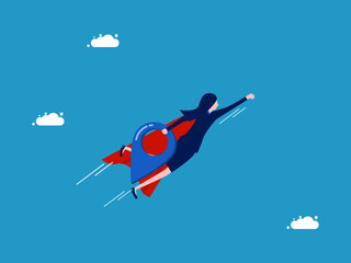 Found a pin. Businesswoman flying searching for location. Vector illustration