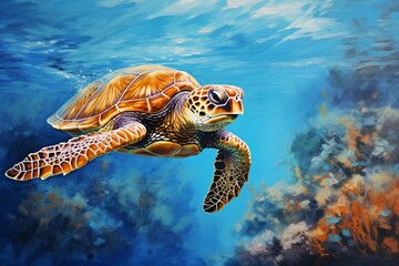 sea turtle in ocean natural environment. Ocean nature photography