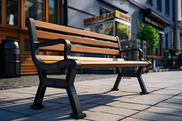 Fototapeta na wymiar wood bench in black and brown with black legs