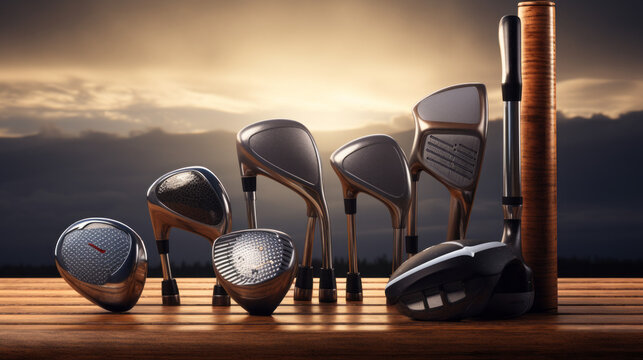 A set of golf clubs leaning against a wooden fence