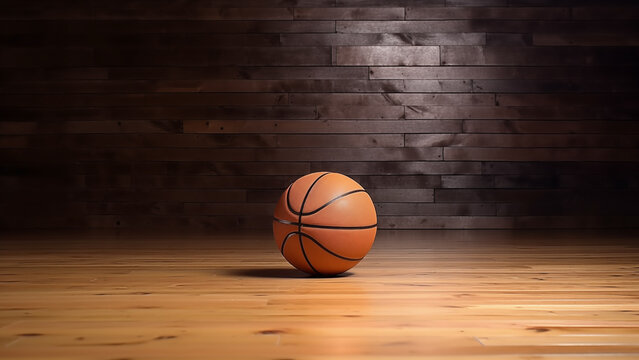 Basketball on Wood Floor with Copyspace Sports Photography