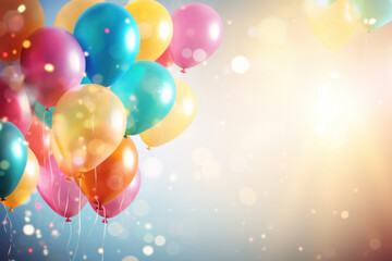 Beautiful happy birthday background with balloons. AI Generative