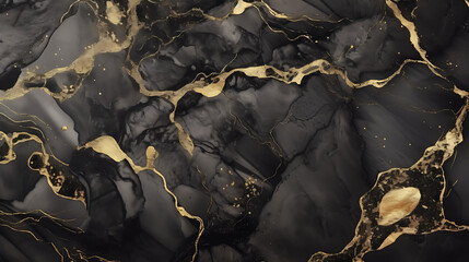 A luxurious abstract modern background featuring a combination of black and blue marble textures...