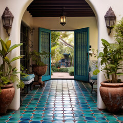 An image of a refreshing aqua tile entryway in a Spa 
