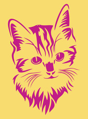 Cat Head Illustration in Duotone Style