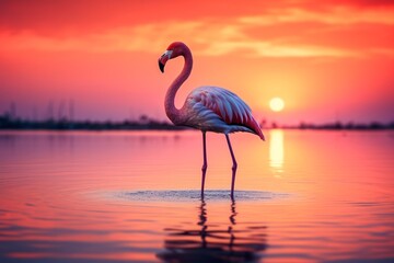 Generative AI : Pink flamingos (phoenicopterus roseus) in the Natural Park