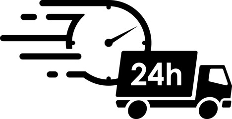 移動する配達のトラックと時計のアイコン素材