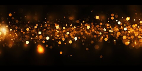 Fototapeta na wymiar Golden elegance. Glowing abstract bokeh .Parkling holiday background. Festive radiance. Shining abstract illustration for celebrations. Enigmatic sparkle. Black and gold magical night design