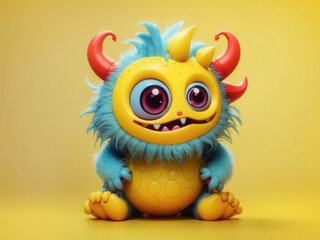 Fototapeta premium A Cute Baby Monster on Yellow Background