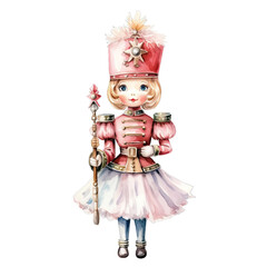 Fototapeta premium Christmas nutcracker watercolor clipart on transparent background. Generative AI illustration