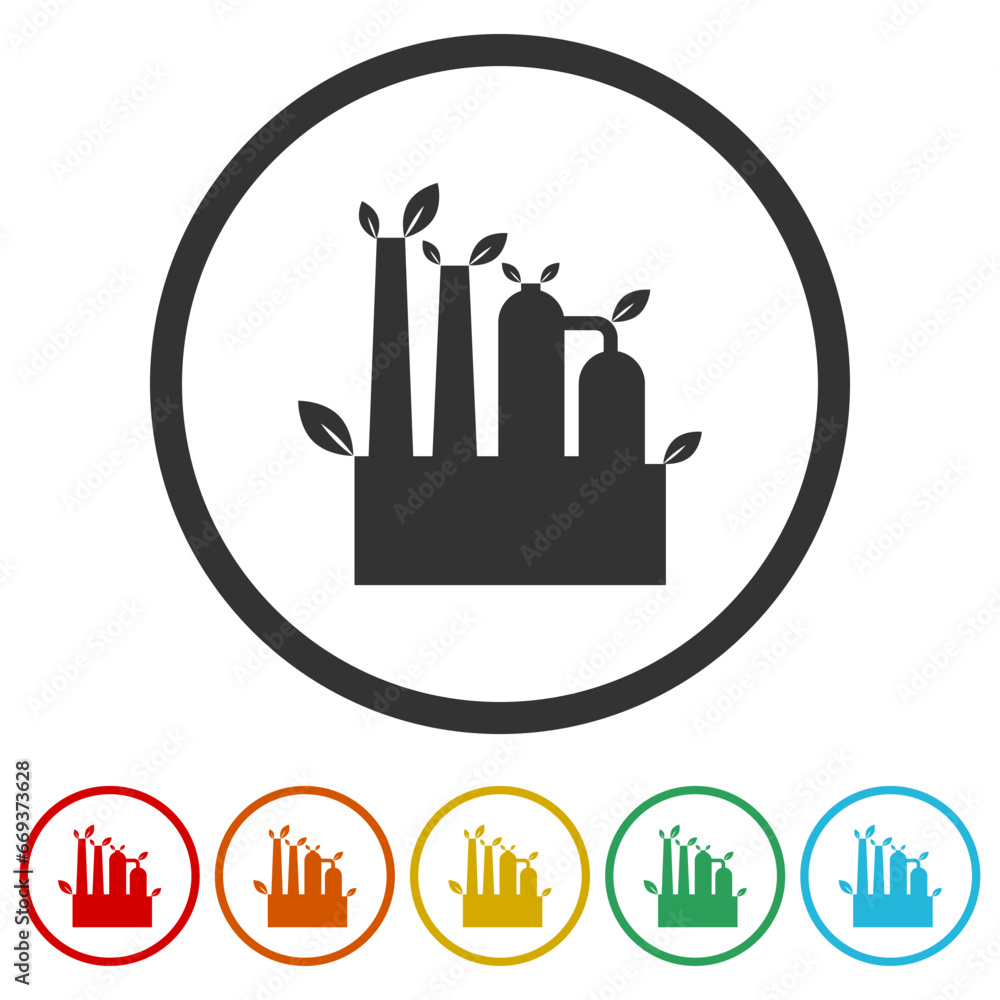 Poster green factory icon. set icons in color circle buttons