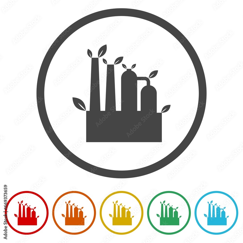 Poster green factory icon. set icons in color circle buttons