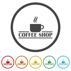 Coffee shop. Set icons in color circle buttons
