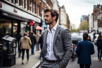 Fototapeta na wymiar Handsome young man walking on the street in London, UK