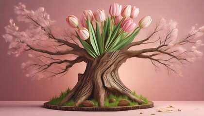 Tulip Serenity: Vertical Mock-up of Tree Cut on Pink