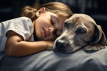 Generative AI : The girl is resting with her dog. Sweet dreams. Chihuahua with its owner.