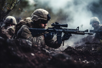 Bravery Under Fire. Soldiers Taking Cover During Live Fire Training