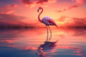 Generative AI : Pink flamingos (phoenicopterus roseus) in the Natural Park