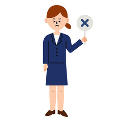 ビジネスパーソン　仕事　女性　スーツ　バツ　全身　イラスト	