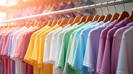 Obraz premium colorful t shirts hanging on racks