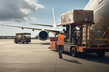 Forklift Operator Expertly Loading Cargo Plane with Pallets - Industrial Logistics