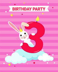 3 years old. Birthday party. The hare with the number two is a one-year-old. Children's birthday.