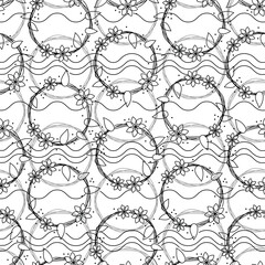 Cute and Simple Flower Wreath Line Art Illustration as Seamless Pattern Design