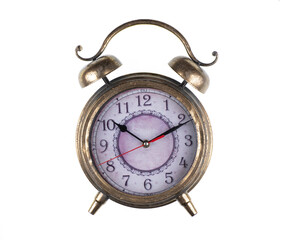 antique bronze alarm clock isolated on white background